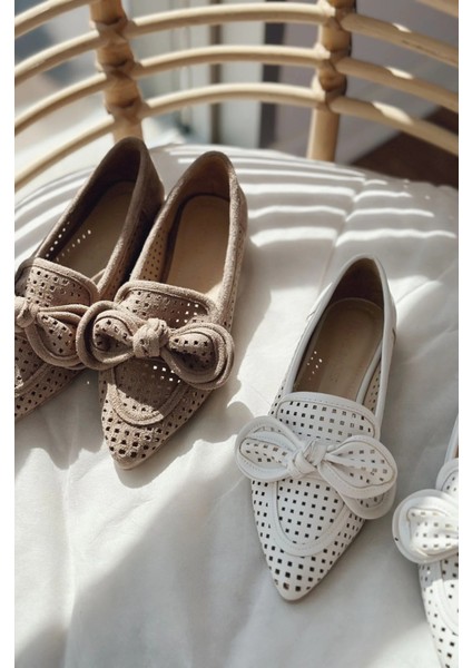 Landse Mat Deri Kurdele Detaylı Kadın Babet Camel