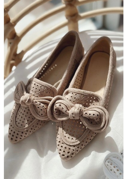 Landse Mat Deri Kurdele Detaylı Kadın Babet Camel modelleri