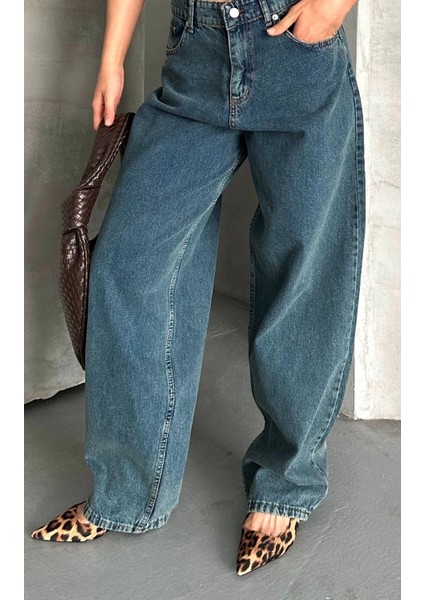 Baggy Kar Yıkama Yeşil Tint Jeans Pantolon D2007 fiyatları
