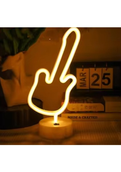 Neon Gitar Masa Lambası Pil+Usb