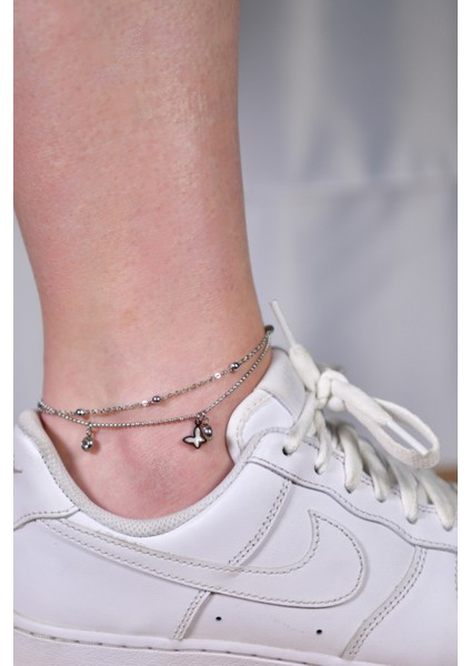 2 Zirkon Taşlı Dorikan Detaylı Kelebak Model Sallantılı Çiftli Kadın Çelik Bileklik fiyatları