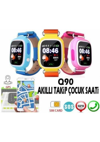 Mavi Renkli Çocuk Güvenlik ve Takip Akıllı Saat, Q90 Sim Kartlı
