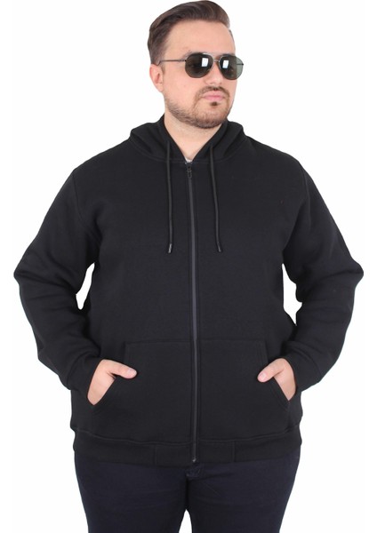 Büyük Beden Unisex Kapüşonlu 3ip Sweat 11701 Siyah