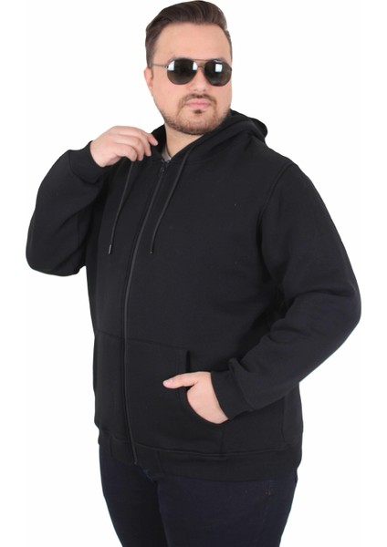 Büyük Beden Unisex Kapüşonlu 3ip Sweat 11701 Siyah