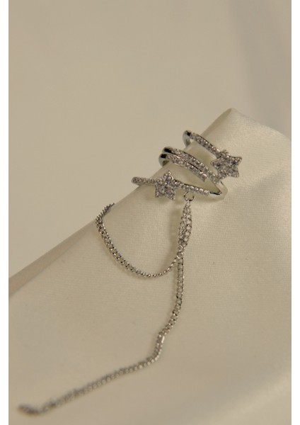 3 Sıralı Taşlı Yıldız Figürlü Sallantılı Earcuff