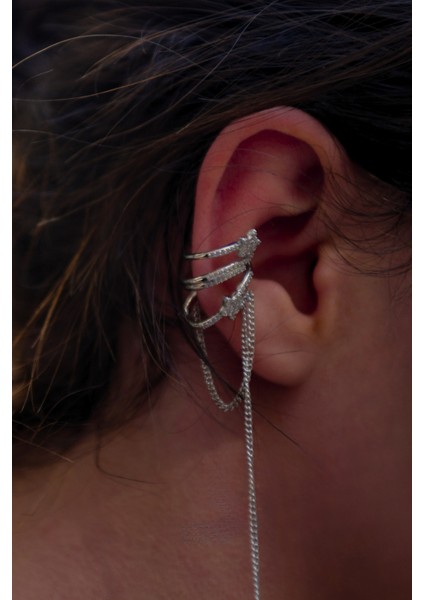 3 Sıralı Taşlı Yıldız Figürlü Sallantılı Earcuff modelleri