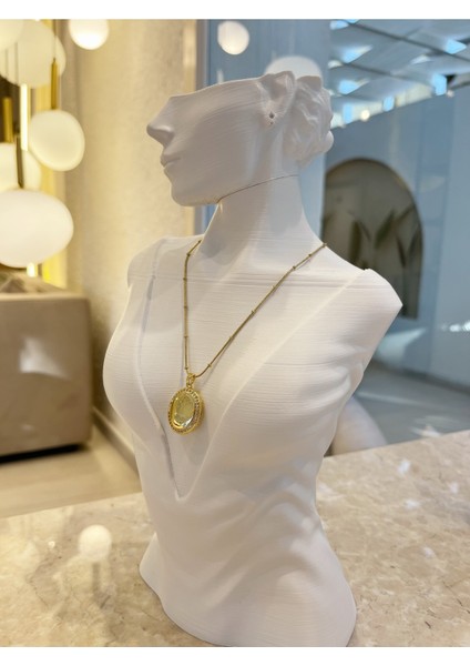 Alya Desenli Çelik Kararmaz Paslanmaz Tasarım Özel Zincirli Kolye 1 Adet