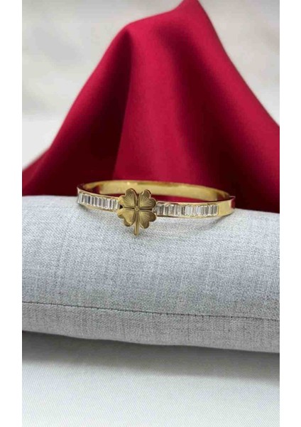 Gold Baget Taşlı Sıralı Yonca Çelik Kelepçe fiyatları