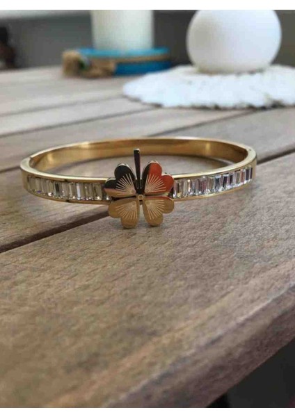 Gold Baget Taşlı Sıralı Yonca Çelik Kelepçe indirimleri