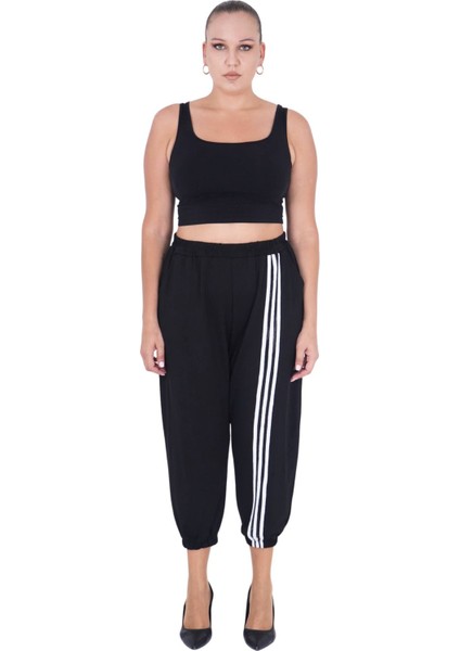 Kadın Büyük Beden Beyaz Şeritli Alt Üst Spor Şık Pamuk Takım fırsatları