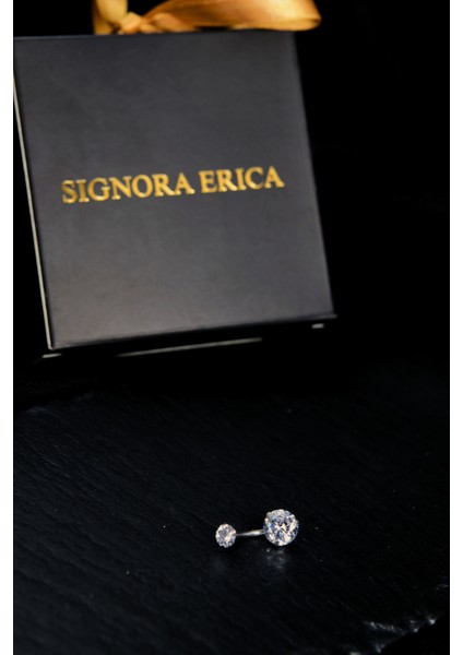 Iki Ucu Yuvarlak Taşlı Göbek Piercing