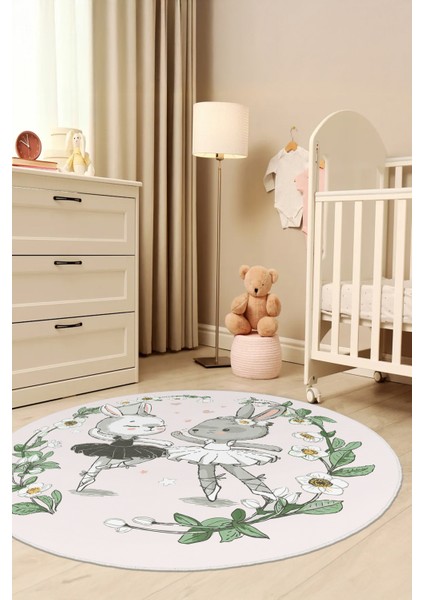 Tavşan Figürlü Yuvarlak Yıkanabilir Kaymaz Taban Çocuk Odası Halısı fiyatları