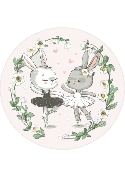 Tavşan Figürlü Yuvarlak Yıkanabilir Kaymaz Taban Çocuk Odası Halısı modelleri