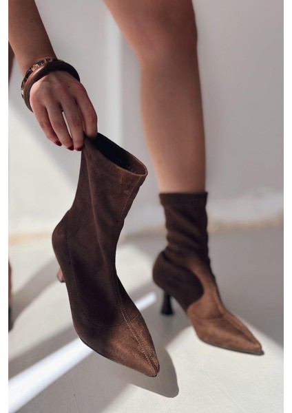 Loravo Süet Ince Topuklu Acı Kahve Çorap Bot fiyatları