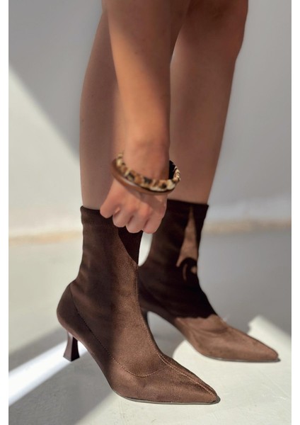 Loravo Süet Ince Topuklu Acı Kahve Çorap Bot indirimleri