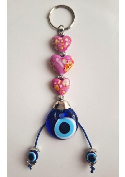 Hediyelik Pembe Kalpli Nazar Boncuklu Anahtarlık 17 cm