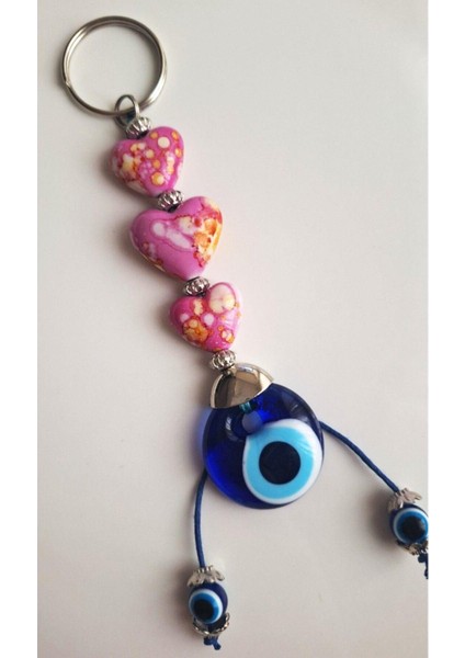 Hediyelik Pembe Kalpli Nazar Boncuklu Anahtarlık 17 cm fiyatları