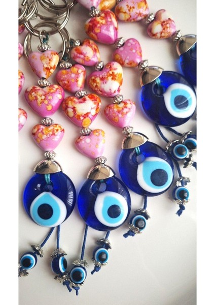 Hediyelik Pembe Kalpli Nazar Boncuklu Anahtarlık 17 cm modelleri