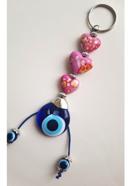 Hediyelik Pembe Kalpli Nazar Boncuklu Anahtarlık 17 cm fırsatları