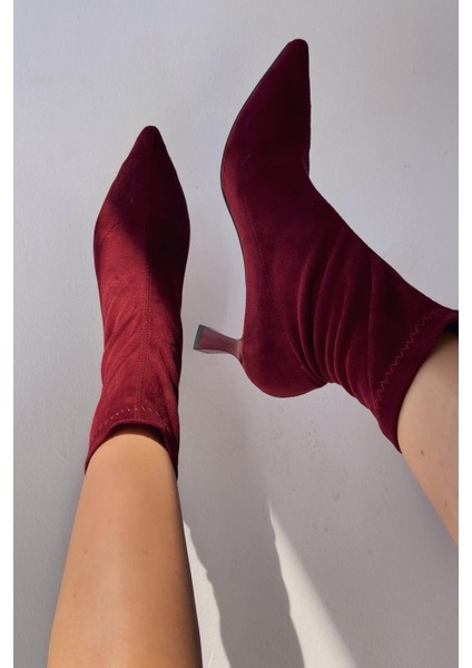 Loravo Süet Streç Topuklu Çorap Bot Bordo