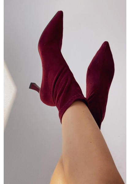 Loravo Süet Streç Topuklu Çorap Bot Bordo fırsatları