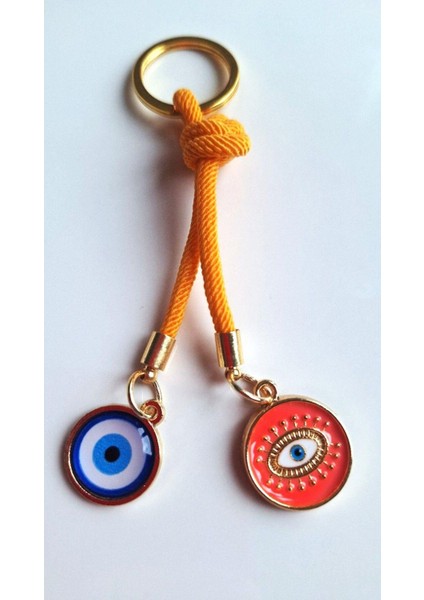 Hediyelik Nazar Boncuklu Turuncu Anahtarlık (10,5 Cm)