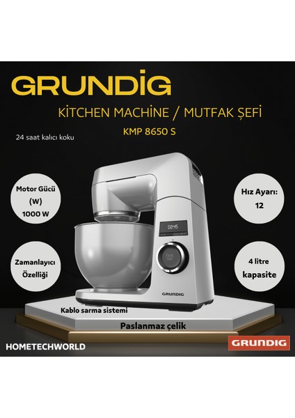 12 Farklı Hız Ayarı ve Zamanlayıcı Kmp 8650 S 1000 W 4 Lt Mutfak Şefi