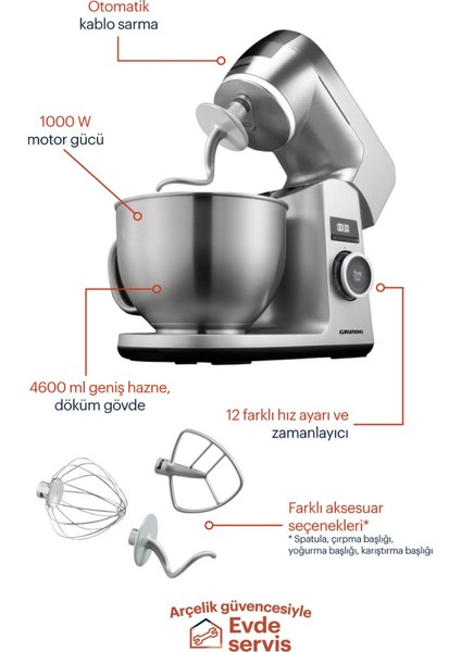 12 Farklı Hız Ayarı ve Zamanlayıcı Kmp 8650 S 1000 W 4 Lt Mutfak Şefi