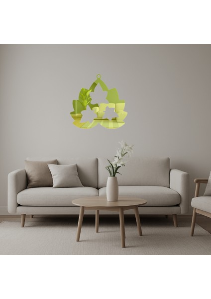 Yaprak ve Çiçek Motifli Duvar Altın Aynalı Tablosu - BRF15166-8448