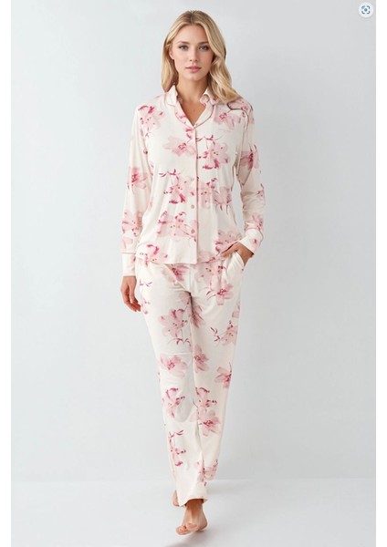 Kadın Giyim Kutulu Modal & Pamuk Çiçek Desenli Gömlek Pijama Takımı fiyatları