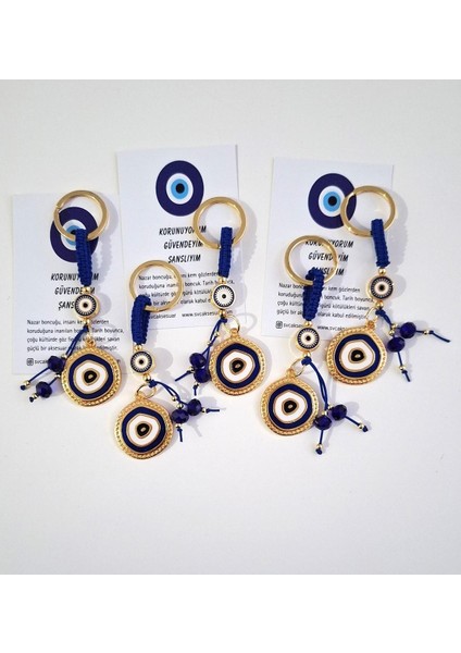 Hediyelik 5'li Nazar Boncuklu Modern Anahtarlık - Lacivert 10,5 cm