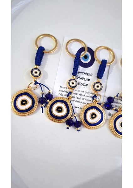 Hediyelik 5'li Nazar Boncuklu Modern Anahtarlık - Lacivert 10,5 cm fiyatları