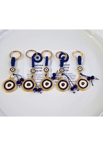 Hediyelik 5'li Nazar Boncuklu Modern Anahtarlık - Lacivert 10,5 cm modelleri