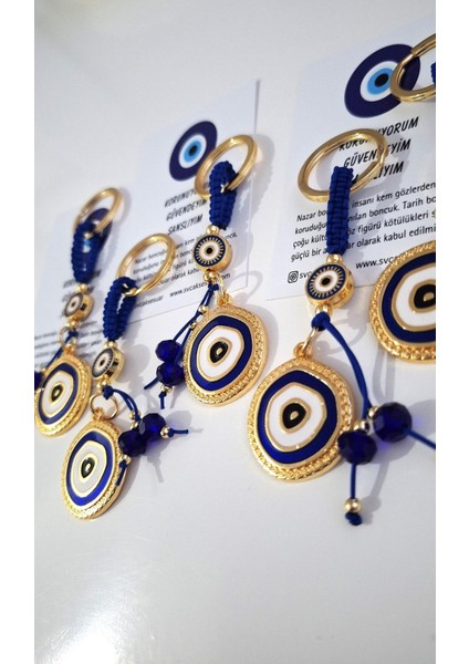 Hediyelik 5'li Nazar Boncuklu Modern Anahtarlık - Lacivert 10,5 cm fırsatları
