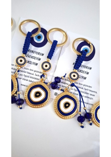 Hediyelik 5'li Nazar Boncuklu Modern Anahtarlık - Lacivert 10,5 cm indirimleri