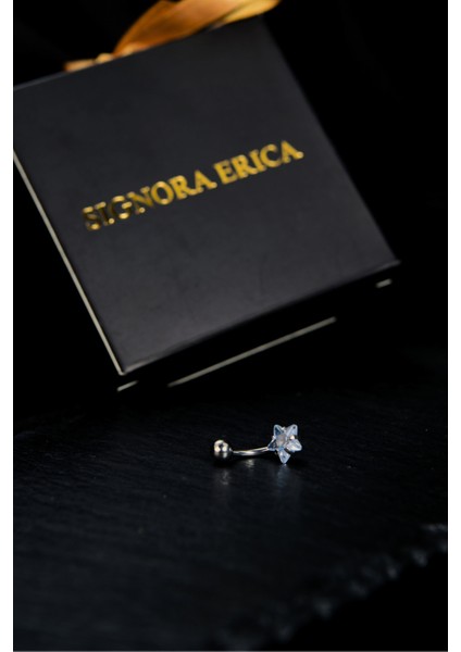 Bir Ucu Top Bir Ucu Yıldız Figürlü Zirkon Taşlı Göbek Piercing