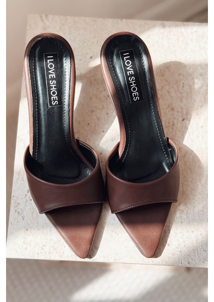 Yonspe Mat Deri Ince Topuklu Terlik Acıkahve modelleri