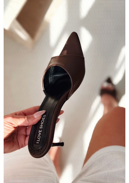 Yonspe Mat Deri Ince Topuklu Terlik Acıkahve fırsatları