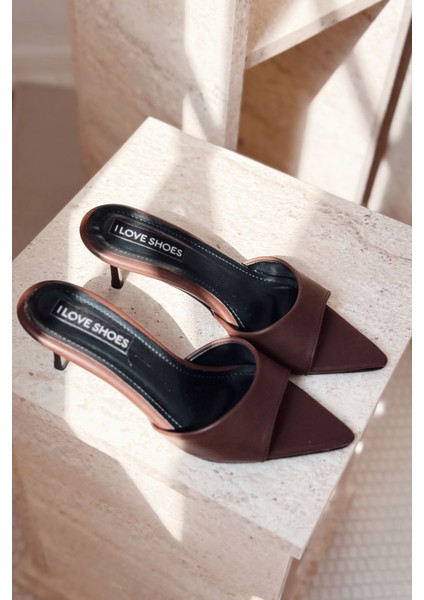 Yonspe Mat Deri Ince Topuklu Terlik Acıkahve indirimleri