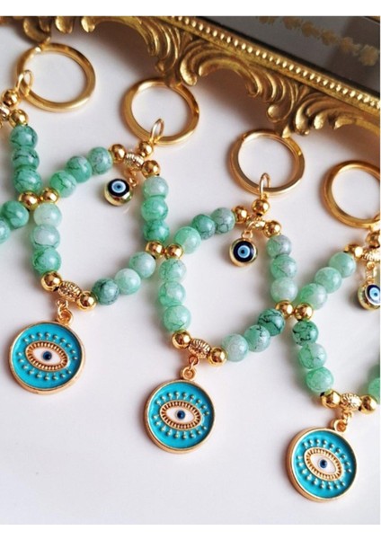 Hediyelik Nazar Boncuklu Hareli Yeşil Şık Anahtarlık 11,5 cm modelleri