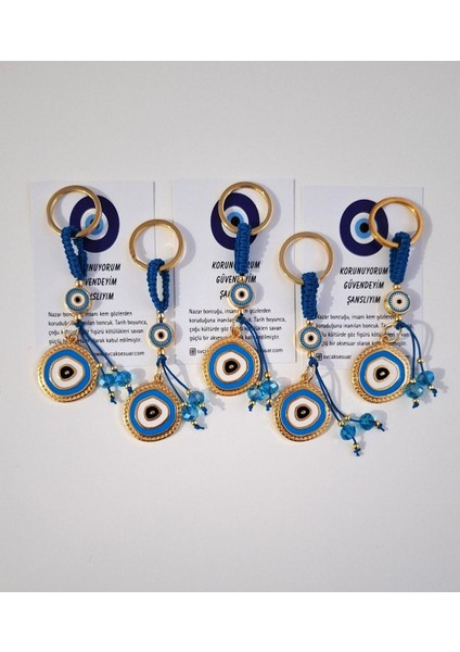Hediyelik 5'li Nazar Boncuklu Modern Anahtarlık - Mavi 10,5 cm