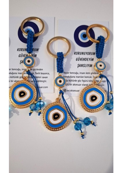 Hediyelik 5'li Nazar Boncuklu Modern Anahtarlık - Mavi 10,5 cm modelleri