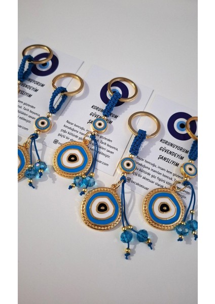 Hediyelik 5'li Nazar Boncuklu Modern Anahtarlık - Mavi 10,5 cm fırsatları
