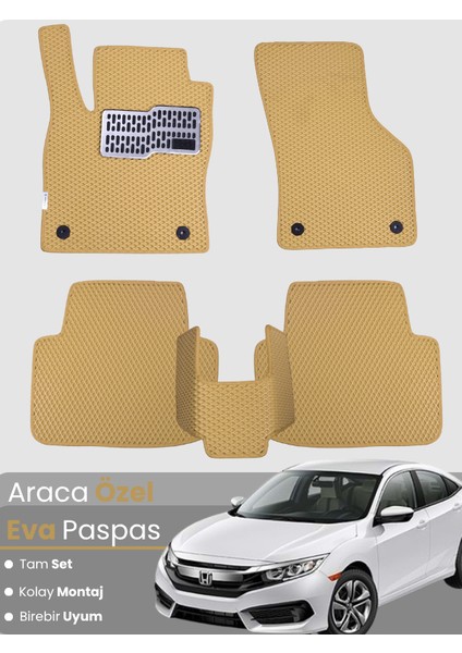 Honda Civic Fc5 (2016-2021) Uyumlu Eva Paspas Tam Set–araca Özel,su Geçirmez,kolay Montaj