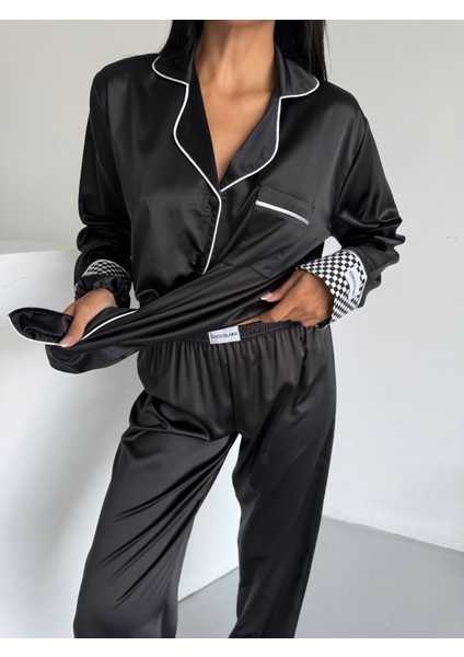 Siyah Saten Uzun Pijama Takımı fırsatları