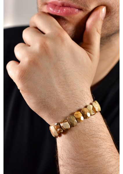 Ağaç Jasper Özel Kesim Doğal Taş Unisex Bileklik