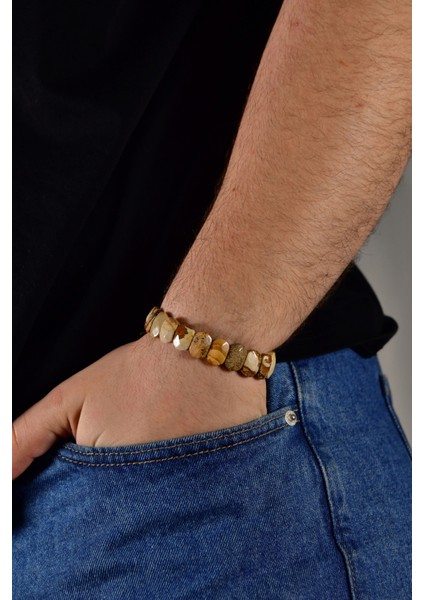 Ağaç Jasper Özel Kesim Doğal Taş Unisex Bileklik modelleri