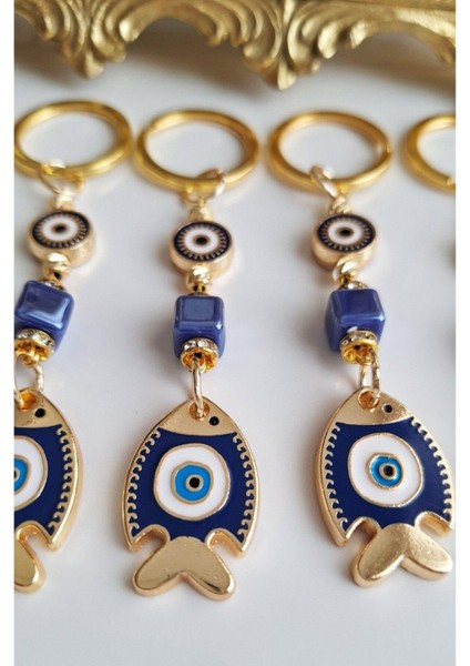 Yeni Yıl Hediyesi 5'li Nazar Boncuklu Şans Balık Anahtarlık - Yılbaşı Hediyesi modelleri