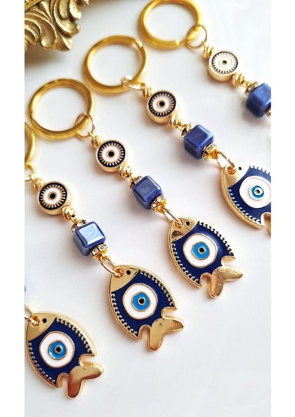 Yeni Yıl Hediyesi 5'li Nazar Boncuklu Şans Balık Anahtarlık - Yılbaşı Hediyesi fırsatları