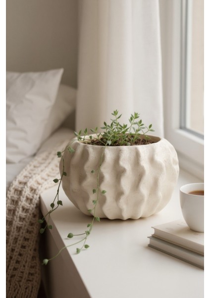 Tactus Oval Dalgalı Bej Seramik Dekoratif Vazo (21X14 Cm) fiyatları